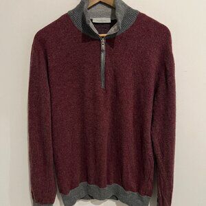 Ermenegildo Zegna Pure Cashmere Maroon / Gray 1/4 Zip Sweater LARGE L